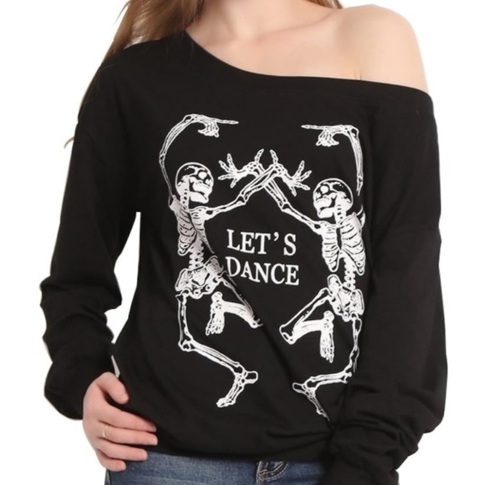 LuFeng Off Shoulder Skeleton Let's Dance Tshirt